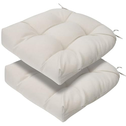 Magpie Fabrics Outdoor Tufted Seat Cushion 19"x19" Set of 2 (Cream) | Waterproof Patio Chair Pads with ties Tatami Floor Pillow for Room Garden Balcony Office - color: Cream