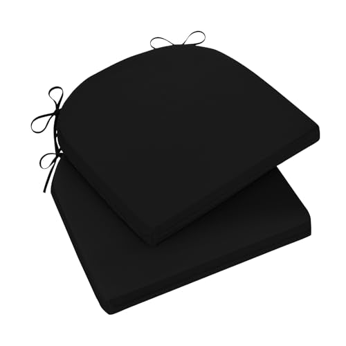Wellsin Outdoor Chair Cushions for Patio Furniture, 3-Year Color Fastness Patio Chair Cushions Set of 2, Water Resistant Round Corner Outdoor Seat Cushions 17"X16"X2", Black - color: Solid Color/ Black, size: 17"x16"x2"(Pack of 2)