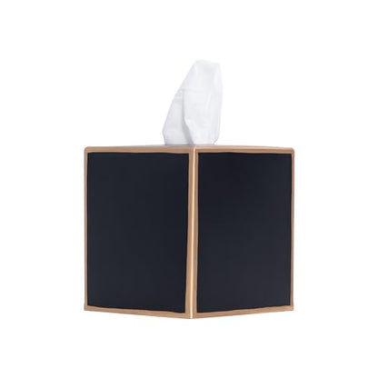 Jaye's Studio Black Tissue Box Cover, Square Metal Gold Cube for Bathroom | Matte Hand-Painted Finish, Fits Standard Facial Holders, Polished Trim, Open Bottom, Bedroom Office Desk Use - color: Black