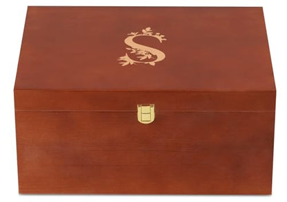 InnoBeta Personalized Keepsake Box, Wooden Storage Boxes, Large Keepsake Boxes with Lid for Memory Treasure, Initial S - color: Initial S