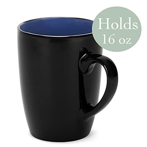 Elanze Designs Color Pop Blue Black Exterior 16 ounce Glossy Ceramic Mugs Matching Set of 4 - color: Blue