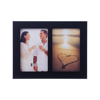 4x6 2-Opening Collage Frame Black Wood | Two 4x6 openings, shatter-resistant glass, tabletop & wall mount - size: 4x6 - 2 Opening