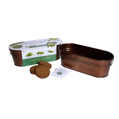 Buzzy Seeds Organic Windowsill Herb Kit - Metal Windowsill Planter - Complete Indoor Gardening Kit with Seeds, Coconut Husk Growing Medium & Genuine Pots - 100% Grow Guarantee - color: Culinary Garden