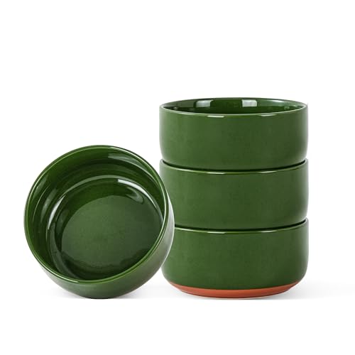 28 OZ Ceramic Cereal Bowls Set, 6 Inch, Set of 4, Elegant Green | Handcrafted, Dishwasher & Microwave Safe, Stoneware Deep Soup Bowls for Everyday Use - color: Green, size: Cereal Bowls Set (4PCS)