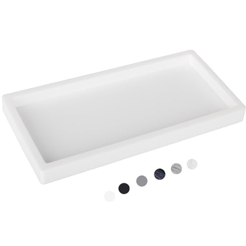 Silicone Bathroom Vanity Tray Dish Soap Holder Sink Organizer, White | Large, Thickened Silicone, Easy to Clean, Waterproof, Non-Slip, for Countertop, Kitchen, Bedroom, Dresser - color: White, size: 9.8" x 4.7"