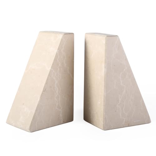 Marble Bookends for Heavy Books, Decorative Book Ends for Shelves, Durable and Heavy-Duty Stone Bookends for Hardback Book & CDS, Unique Book Stopper & Holder, New Jura Beige-Vein, Set of 2 - color: Arabia Beige-vein