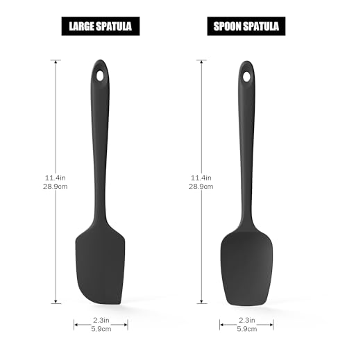 Doosu 7+9+12in Kitchen Tongs for Cooking - 600°F Heat Resistant Food Tongs with Non-Scratch Silicone Tips & 600°F Heat Resistant Silicone Spatula Set of 2 for Kitchen Cooking Baking Stirring (Black)