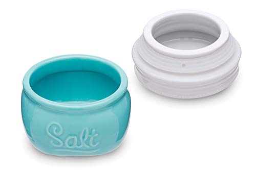 Fox Run Vintage Style Mason Jar Salt Cellar, Blue Ceramic with White Lid, 1 Cup Capacity - style: Salt Cellar