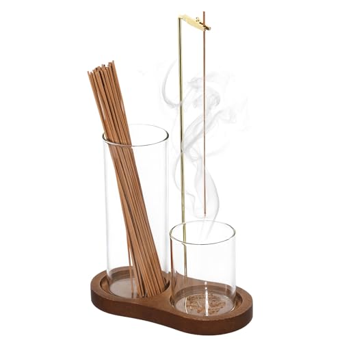 2-in-1 Glass Incense Holder with Ash Collector and Incense Stick Storage Upside Down Hanging Incense Holder, Anti-Splashing Design, Perfect for Meditation, Yoga, Spa, and Home Decoration - color: Brown