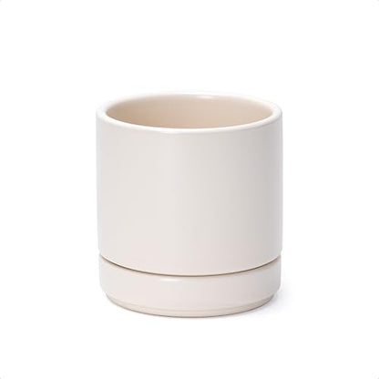 D'vine Dev 4.7 Inch Ceramic Planter Pot, Oatmeal, 94-O-B-8 | Modern Cylinder Design, Drainage Hole & Saucer Included, Stable Structure, Elegant Home Accent - color: Oatmeal, size: X-Small
