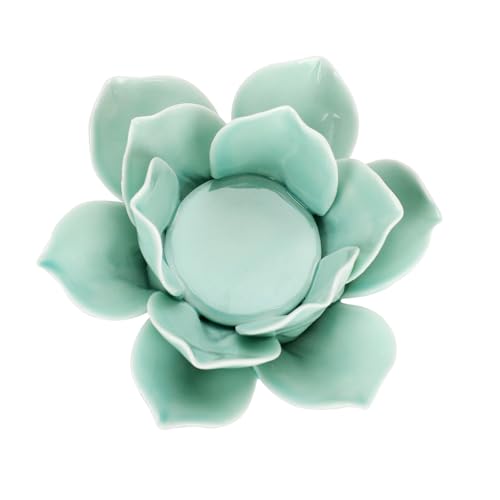 OwnMy 4.5 Inch Ceramic Lotus Flower Tea Light Holder Votive Candle Holder | Green Lotus Petals Tealight Candle Holder, Ceramic Lotus Flower Candle Stand Candle Lamp for Home Decor Wedding Party - color: Green