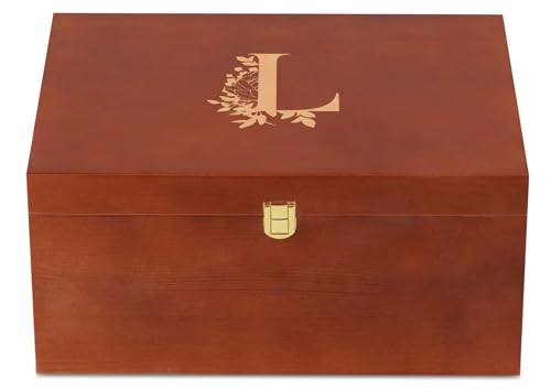 InnoBeta Personalized Keepsake Box, Wooden Storage Boxes, Large Keepsake Boxes with Lid for Memory Treasure, Initial L - color: Initial L