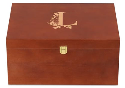 InnoBeta Personalized Keepsake Box, Wooden Storage Boxes, Large Keepsake Boxes with Lid for Memory Treasure, Initial L - color: Initial L