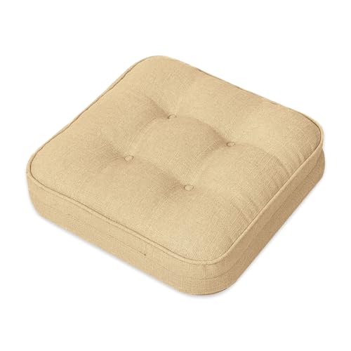 GOFORIT Memory Foam Cushion，Square Seat Cushions for Dining Chairs,Non-Slip Chair Pads with Removable Cover, 16'' x 16'', Khaki - color: Khaki