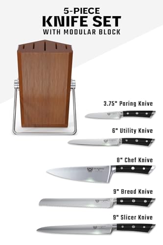 Dalstrong Knife Block Set - 5 Piece - Gladiator Series - with Modular, Multi-Level Block - German High Carbon Steel - Premium ABS Black Handles - NSF Certified - color: Black, size: 5-Pc