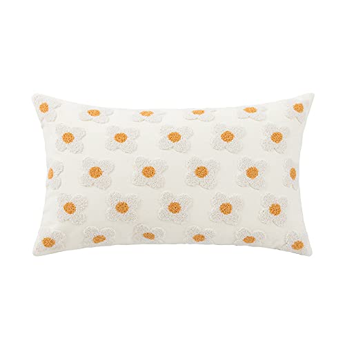 vctops Boho Floral Tufted Decorative Throw Pillow Cover Botanical Pattern Cotton Cushion Cover for Couch Sofa Bed (Flower A,12"x20") - color: Flower a, size: 20" x 12" (Pack of 1)