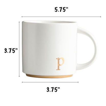 COLLECTIVE HOME Ceramic Coffee Mug, 15 oz Monogram Cup with Gift Box(P) | Dishwasher Safe, Engraved Gold Letter , Personalized Housewarming Birthday Present, Christmas Thanksgiving Mothers Day Gifts - color: gold-p