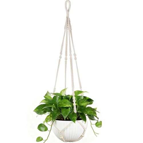 2 Pack Macrame Plant Hanger, 36 in Ivory Hanging Planter Holder | Larg Hanging Baskets with Wood Beads & No Tassels,Indoor Outdoor Boho Home Decor for Flower Pots (2 Hooks Included)