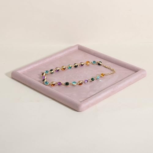 Square velvet Jewerly display tray, Jewelry storage organizer plate, Empty Jewelry showcase tray for Necklace Bracelet Ring Earring display stand holder (Pink-Large, 9.8 x 9.8 in) - color: Pink, size: Large