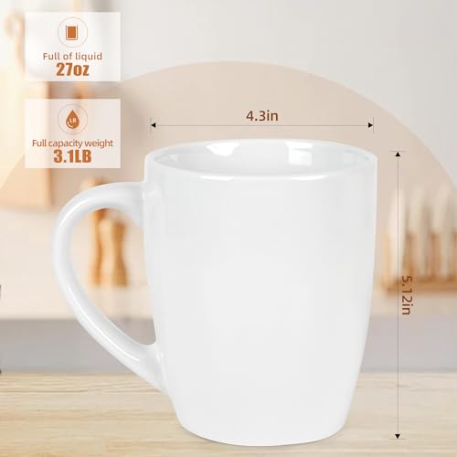 BYCNZB 27OZ Extra Large Ceramic Coffee Mug, Jumbo Coffee Mugs, Big Tea Cups with a Large Handle for Office and Home set of 2 (White) - color: White