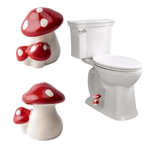 FKOG Ceramic Mushroom Toilet Bolt Caps, Mushroom Toilet Bolt Covers, Toilet Replacement Parts Decorative Bathroom Accessory Cute Bathroom Decor (red) - color: Red