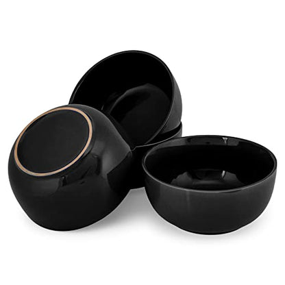Elanze Designs Bistro Glossy Ceramic 7 inch Dinnerware Bowls Set of 4 - Perfect for Everyday uses from Pasta to Salad, Cereal to Ice cream, Ramen to Pho, Black - color: Black, style: 7 inch Cereal Salad