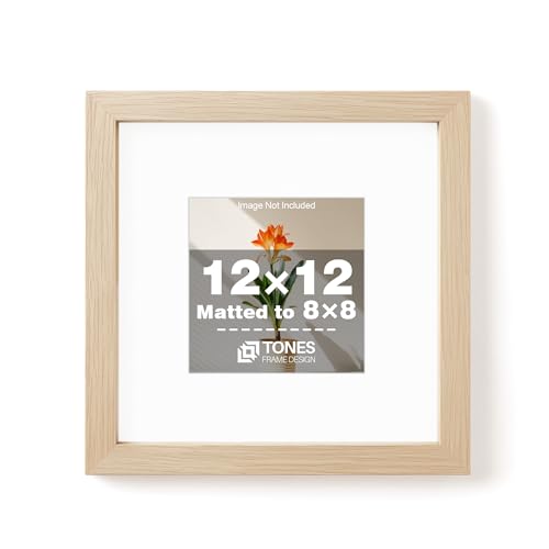 TONES FRAME DESIGN 12x12 frame Natural Wood Square 12x12 Picture Frame with Mat to 8x8, Wall Hanging Modern Wooden 12 x 12 Frame with Shatterproof Plexiglass for Home Office Decor - color: Natural, size: 12x12 - 1 Pack
