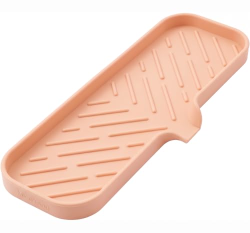 MicoYang Silicone Soap Dish with Drain Spout — Self-Draining Double Sink Organizer Tray for Kitchen & Bathroom, Dispensers, Sponges & Soap Holder, Non-Slip & Dishwasher Safe, Pink (Large, 12"×4") - color: Pink, size: L(12"×4")
