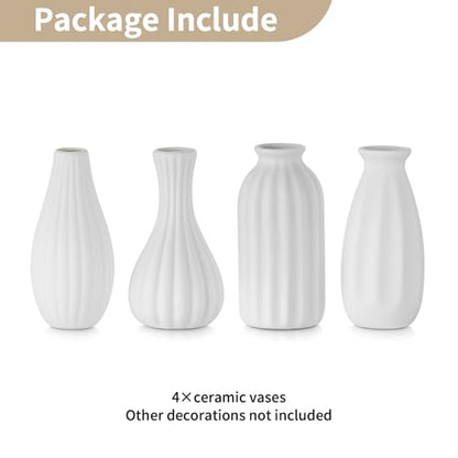 NUPTIO White Ceramic Bud Vase: Small Assorted Vases 4 Pcs, Unglazed | Table Centerpiece Decorations, for Christmas, Home, Wedding, Dining, Room