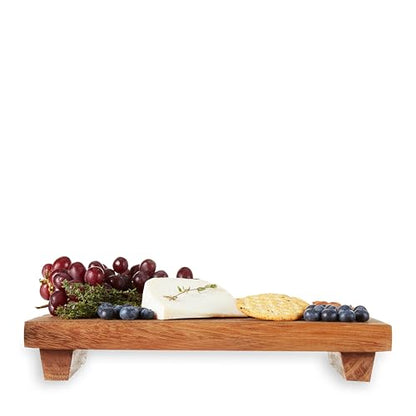 Twine Footed Wood Serving Board Decorative Tray Decor, Kitchen Table Decor or Kitchen Counter Decor, Acacia Wood Riser 13in by 8in Set of 1 - style: Footed Board