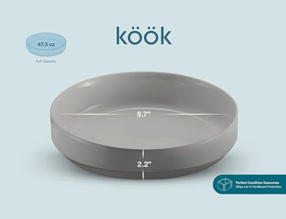 KooK Ceramic Large Pasta Bowls, Microwave and Dishwasher Safe, Great for Soups and Salads, Shallow Serving Bowls, Glossy Porcelain, 47 oz, Set of 4, Powder Grey - color: Powder Grey