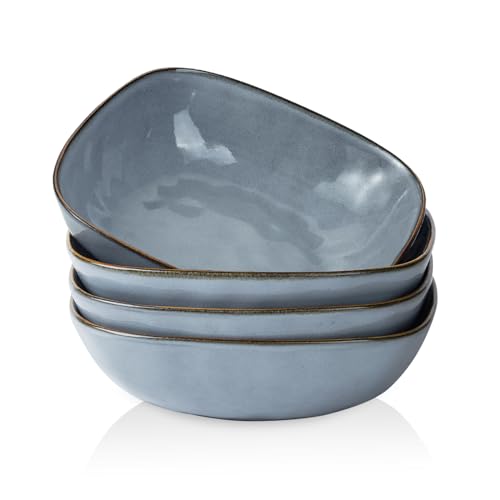 famiware Ocean Pasta Bowls Set of 4, Square 8" Serving Bowl, Blue | Microwave & Dishwasher Safe, Lead-free and Cadmium-free, Stoneware Scratch Resistant Plates Bowls, Serving Bowls - color: Blue