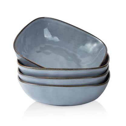 famiware Ocean Pasta Bowls Set of 4, Square 8" Serving Bowl, Blue | Microwave & Dishwasher Safe, Lead-free and Cadmium-free, Stoneware Scratch Resistant Plates Bowls, Serving Bowls - color: Blue