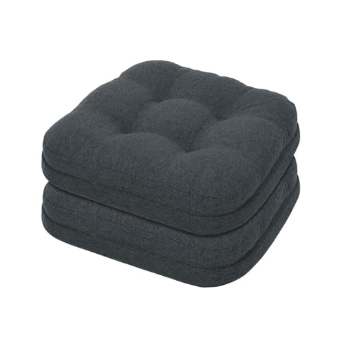 baibu Set of 2 Dining Chair Cushions, Dual-Layer Patent Design Memory Foam Kitchen Chair Cushions, Non-Slip Seat Pads with Ties, 16.5 x 16.5 x 3.5in, 2 Pack, Charcoal Grey - color: Charcoal Grey, size: 2 Count (Pack of 1)