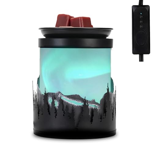 Electric Wax Melt Warmer,Dynamic Polar Lights Effect Wax Warmer, Wax Warmers for Scented Wax Melts,Wax Burner for Home Decor Office,Birthday Gifts for Women(Rotating Aurora Effect-7 Color) | Electric Wax Melter & Oil Burner,7 Color Aurora LED Candle Warm