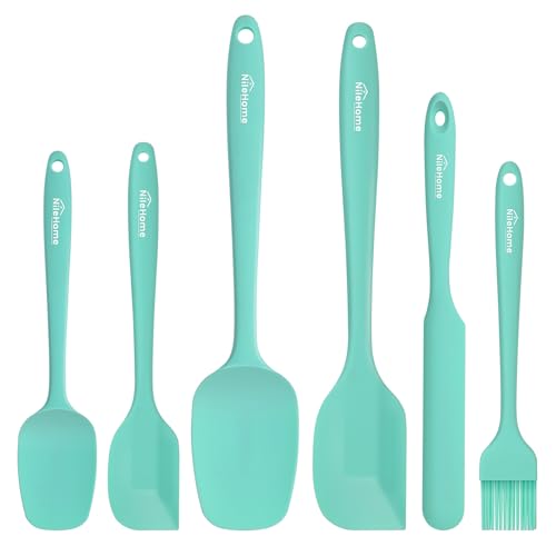 NileHome 6 Pieces Silicone Spatula Set with Silicone Brush,Turquoise | Food-Grade Material,Heat Resistant Up to 600°F,Dishwasher Safe,BPA-Free - color: Turquoise