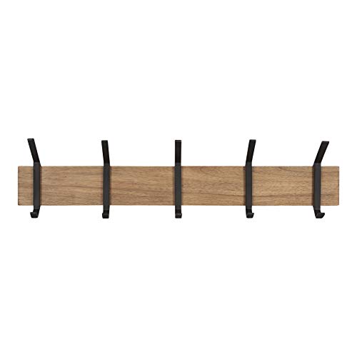 Kate and Laurel Rossmore Farmhouse 5-Hook Wall Hanging Coat Rack, Natural Rustic Wood, Modern Hanging Rack for Coats, Bags, Or Pots and Pans - color: Rustic Brown/Black
