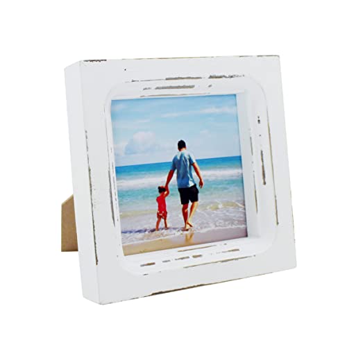 4x4 Picture Frame Made of Solid Wood High Definition Glass Rustic Vintage Designs Small Photo Frame for Tabletop Display and Wall Mounting, Distress White - color: Distress White A, size: 4" X 4"