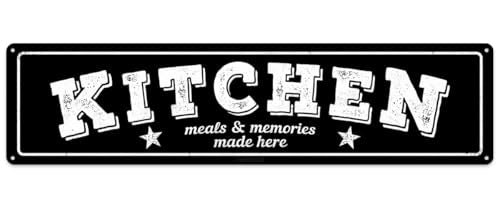 Kitchen Meals & Memories Made Here Vintage Metal Sign for Home Kitchen Farmhouse Bakery Dinning Room Bar Wall Decor Funny Inspirational Poster Wall Art Retro Aluminum Sign 4x16 Inch - color: Kitchen Meals & Memories Made Here Black Metal Sign 16x4 Inch