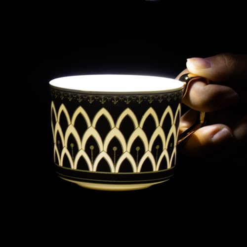 KAMMAK Tea Cups and Saucers Set of 2, Fine Bone China Coffee Cups, NX027 | Stackable Espresso Mugs, Ceramic Demitasse for Coffee, Cappuccino, Latte, Americano, Tea - size: 8CZNX027