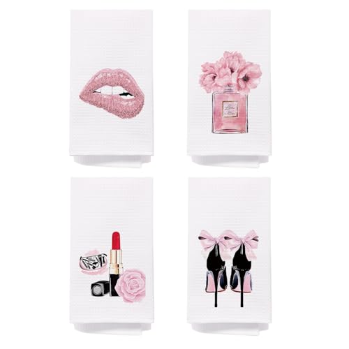 SPBL&L Pink and Black Bathroom Decor, Women Fashion Hand Towels for Bathroom Set of 4,Black and Pink Girly Decor,16x24 Inches - color: Bathroom-flower Lip