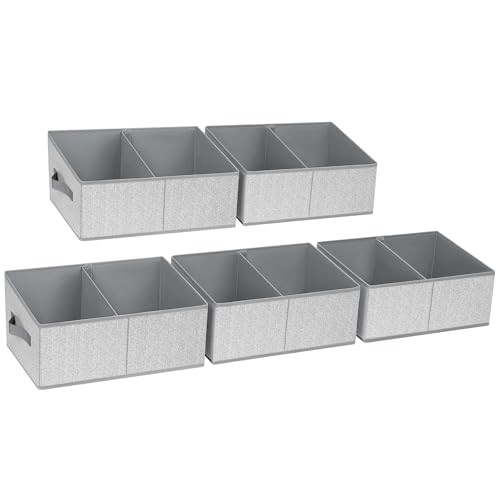 DIMJ Closet Storage Bins, 5 Pack Storage Baskets for Shelves, Foldable Closet Organizer with Handle, Linen Closet Organizers and Storage for Clothes, Toys, Towel, Books (Grey) - color: Silver Gray, size: 5 Bins 16.5"x11"x7.8"