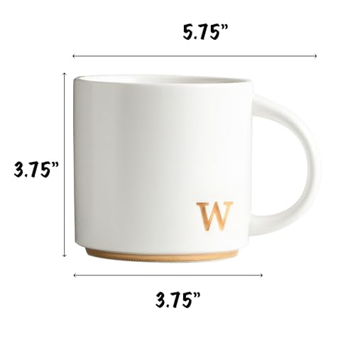 COLLECTIVE HOME Ceramic Coffee Mug, 15 oz Monogram Cup with Gift Box(W) | Dishwasher Safe, Engraved Gold Letter , Personalized Housewarming Birthday Present, Christmas Thanksgiving Mothers Day Gifts - color: gold-w