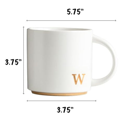 COLLECTIVE HOME Ceramic Coffee Mug, 15 oz Monogram Cup with Gift Box(W) | Dishwasher Safe, Engraved Gold Letter , Personalized Housewarming Birthday Present, Christmas Thanksgiving Mothers Day Gifts - color: gold-w