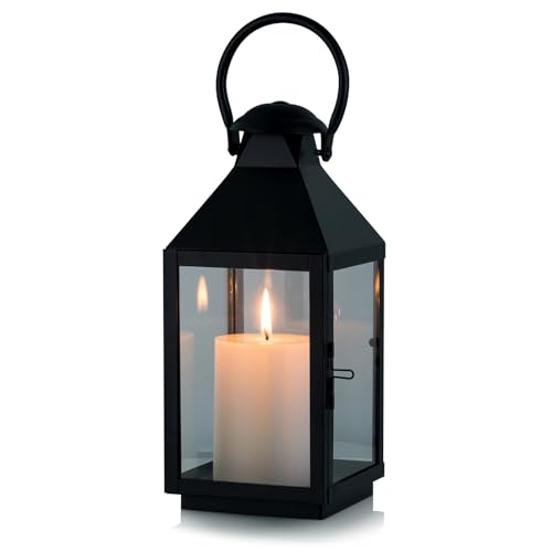 NUPTIO Black Decorative Candle Lantern: Metal Pillar Candle Holders | 10.2" Tall Hanging Lanterns for Table Centerpiece Patio Porch Outdoor Wedding Party Home Living Room Fireplace Decor - color: Black, size: Large