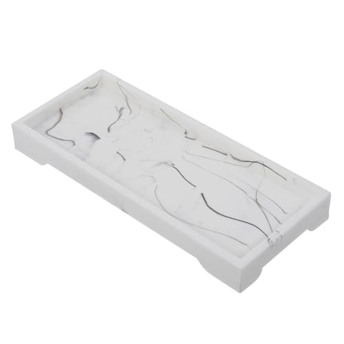 Veemoon Marble Design Composite Bathroom Vanity Tray with Jewelry Organizer and Cosmetics Storage Holder White for Countertop and Toilet Tank Organization