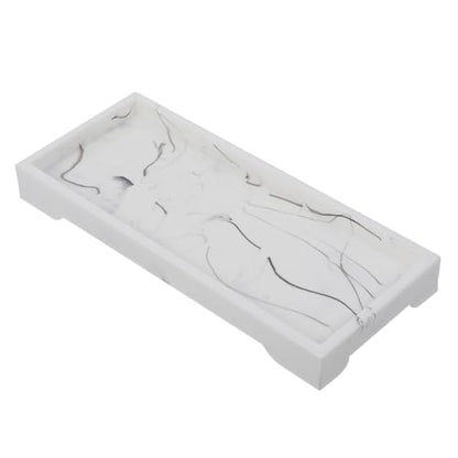 Veemoon Marble Design Composite Bathroom Vanity Tray with Jewelry Organizer and Cosmetics Storage Holder White for Countertop and Toilet Tank Organization