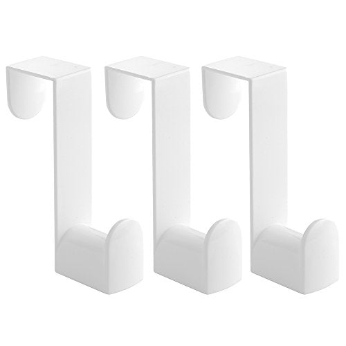 iDesign Plastic Over the Door Valet Hook with Slots for Clothes Hangers for Coats, Hats, Robes, Towels in Bathroom, Bedroom, College Dorm Room, Office, 1" x 3.25" x 4.5", Set of 3 - White - color: Single Hook, size: Set of 3