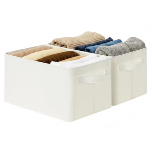 GRANNY SAYS Storage Bins for Closet, Linen Closet Organizers and Storage Baskets with Metal Frame, Shelf Storage Bins for Organizing Living Room, Bedroom Wardrobe, Foldable, Sturdy, Beige, 2-Pack - color: Beige, size: Medium - 2 Pack