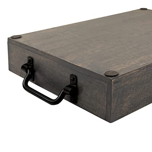 GoCraft Handmade Wooden Tray with Metal Handles – 15" x 11" x 2.5" Decorative Serving Tray in Grey Washed Finish – Versatile Tray for Breakfast in Bed, Lunch, Dinner, Appetizers, Coffee Table